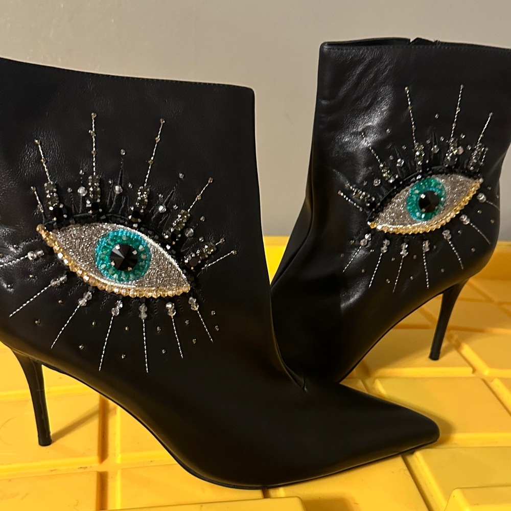 Kurt Geiger Black Heeled Boots with Eye Embellishment